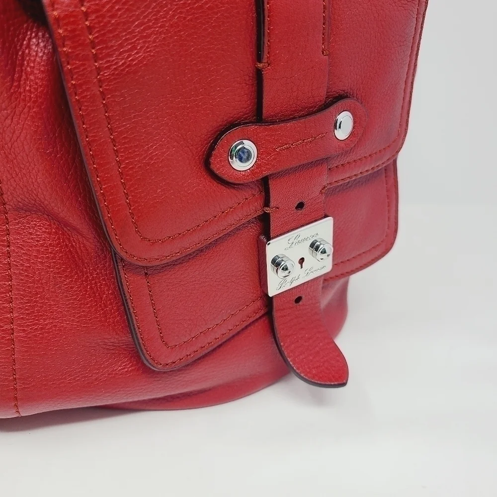 Polo Ralph Lauren | Women's Red Front Fold-Over Leather Hobo Bag (One Size)